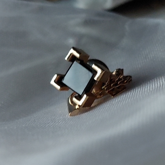 Vintage Sarah Coventry Black Crystal Tie Pin with Chain Men Jewelry Stamped - Picture 2 of 7